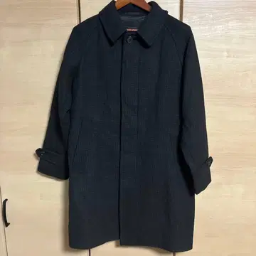 유니클로 체크 무늬 싱글 브레스티드 코트 DARK BROWN