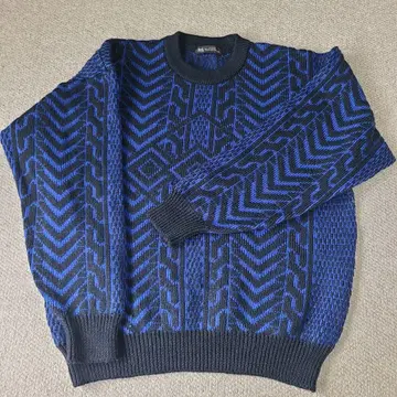 빈티지 H-L 니트 스웨터 블랙과 파랑 아쉬엘르 L 사이즈