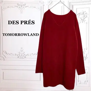 데프레 ] 롱 스웨터 니트 튜닉 [ F ] 레드 빨간색 V넥 울 혼방