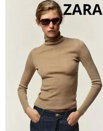 새상품급 ZARA 터틀넥 스웨터 라이트 카멜 S 니트