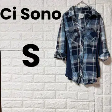 새상품급 Ci Sono [ S ] 체크 무늬 파랑 긴팔 셔츠