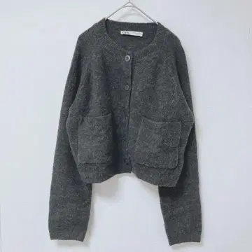 ZARA 긴팔 가디건 보아 니트 스웨터 상의 다크 그레이 S