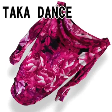 [ 새상품급 ] TAKA 댄스 핑크 꽃무늬 오프숄더 티셔츠 사교댄스