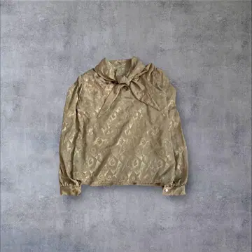 레어 USA제 보타이 블라우스 자카드 광택 페미닌 아카이브