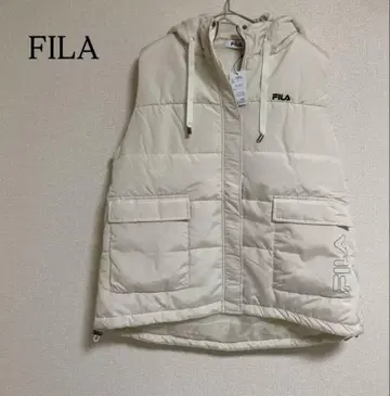 휠라 다운 베스트 아우터 XL 아이보리 충전솜 후드 상의 골프