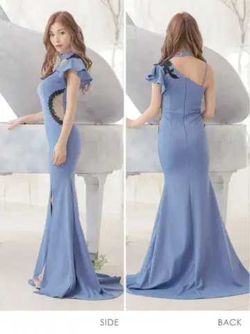 라이트 블루 프릴 롱 드레스