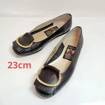 새상품급 MIHAMA 미하마 플랫슈즈 펌프스 블랙 금장 장식 23cm