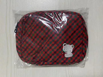 파밀리아 파우치 빨간색 체크 곰 사과