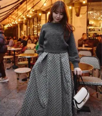 herlipto Tweed Flocked Dot Long Skirt