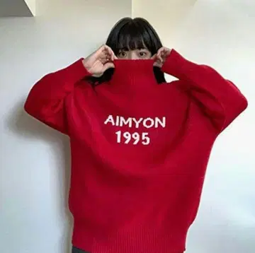 아이묭 굿즈 상의 니트 FC 한정판 AIMYON 스웨터 빨간색 M