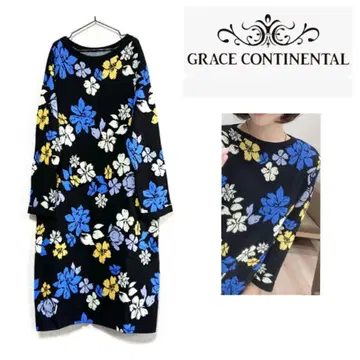 GRACE CONTINENTAL 키카풍 플라워 무늬 니트 원피스