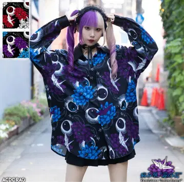 ACDCRAG 하스노하나 셔츠 긴팔 하라주쿠 병약미 펑크 락 V계