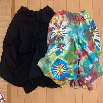 컬러풀 타이 다이와 블랙 롱 스커트 2점