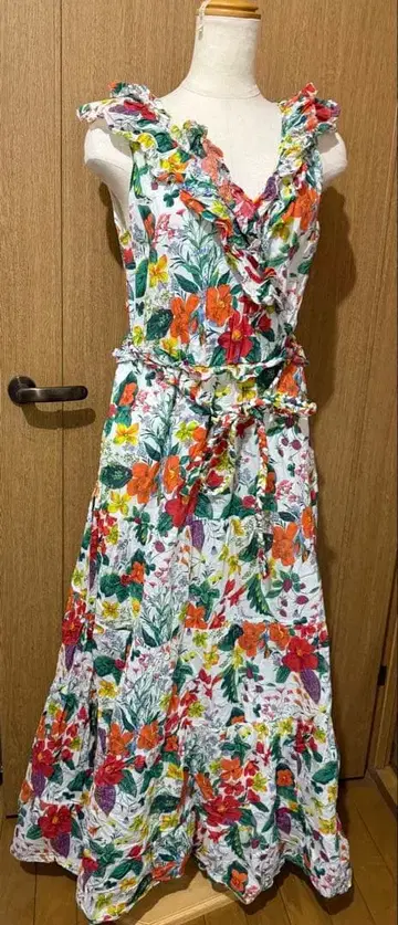 플라워 프린트 슬리브리스 롱 원피스