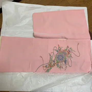 색채 그림 하오리 옅은 핑크 순수 실크 미사용 새상품 시치기 포함