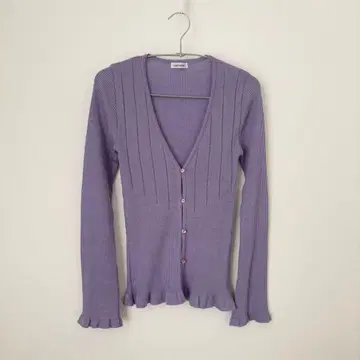 Lapis serow 프릴 니트 가디건 긴팔 퍼플