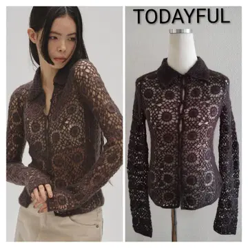 [ 택 포함 새상품 ] TODAYFUL 다크 브라운 레이스 가디건