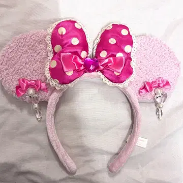 디즈니 미니 리본 귀찌 머리띠 핑크