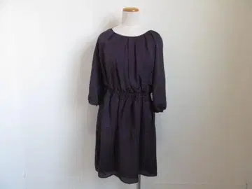 퍼플 긴팔 원피스 허리밴딩