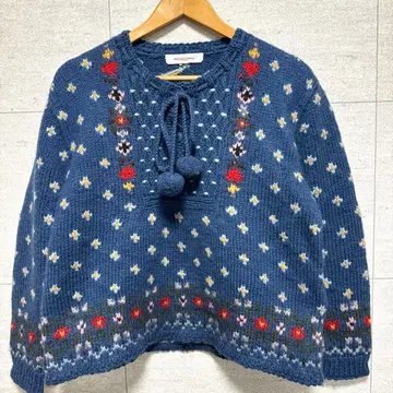 카네코 이사오 WONDERFUL WORLD 니트 스웨터 모자 꽁지 꽃무늬