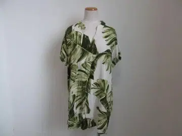 나뭇잎 패턴 반팔 튜닉 화이트/그린