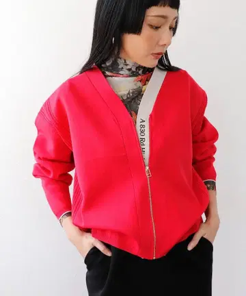 초경량 편직 패턴 로고 ZIP 블루종 레드