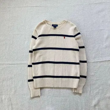 랄프 로렌 보더 니트 포니 자수 화이트 크루넥 M