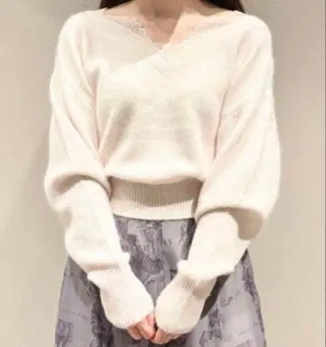 SNIDEL 퍼라이크 카라 레이스 풀오버 폭스 혼방