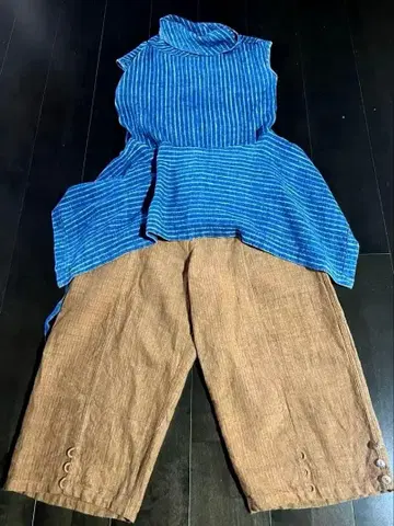 우사토 스트라이프 셋업 파랑과 브라운 팬츠