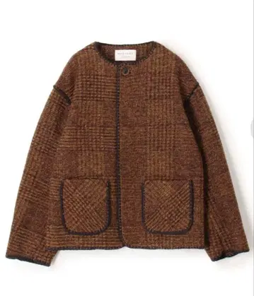 MACPHEE 맥피 체크 브라운 노카라 자켓