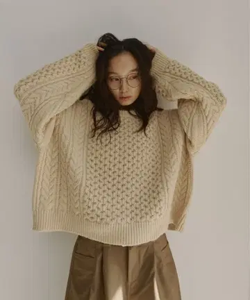 fashiru 울 블렌드 아란 니트 아이보리