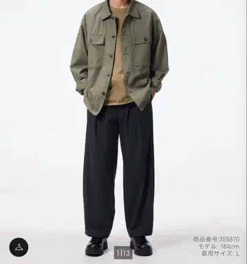 [레어] GU 배럴 레그 슬랙스 패턴 스트라이프 네이비