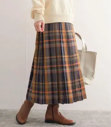 어반 리서치 도어스 컬러 체크 플리츠 스커트 오렌지 계열