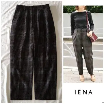 이에나 별주 원단 체크 턱 슬림 레그 테이퍼드 팬츠