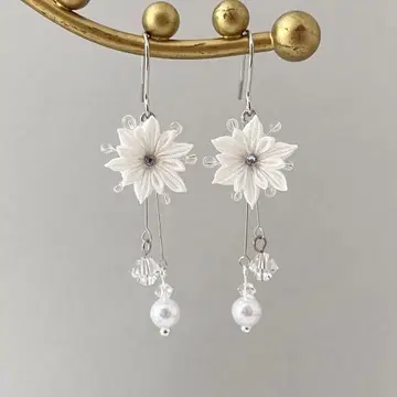 no.925 눈꽃 귀걸이 귀찌 일본풍 눈 핸드메이드 화이트