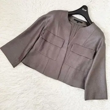 아나이 폴리에스테르 트위드 노카라 자켓 34 실버 브라운