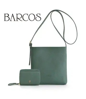 미사용 BARCOS 숄더백 지갑 세트 소가죽 그린