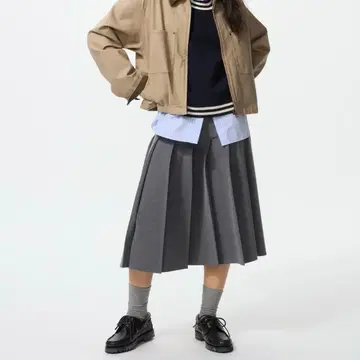 UNIQLO 와이드 플리츠 미니 스커트 그레이 M