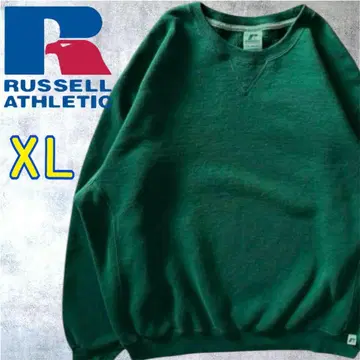 러셀 애슬레틱 리버스 위브 앞 V 무지 맨투맨 짙은 녹색 XL