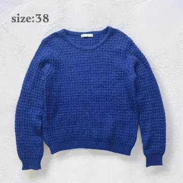 니트 스웨터 둥근넥 크루넥 모헤어 혼방 와플 편직 가을/겨울 블루 38