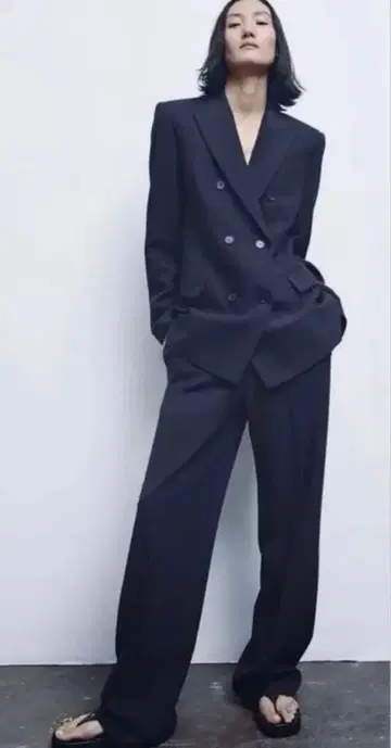ZARA 네이비 더블 브레스트 테일러드 자켓 팬츠 셋업