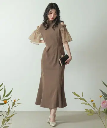 카나 프릴 쉬폰 오프숄더 머메이드 드레스 결혼식 파티