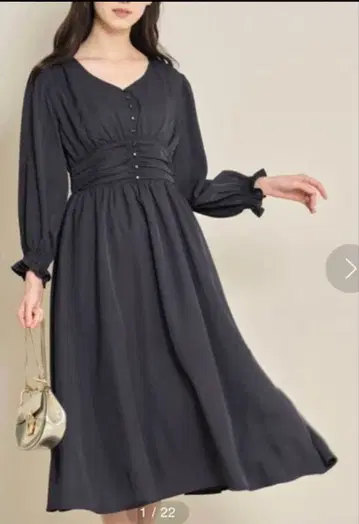 소매 프릴이 달린 프론트 버튼 턱 셔링 원피스 toccocloset