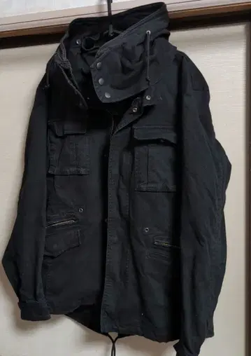 MichelKlein 남성용 블랙 밀리터리 후드 부착 자켓 48