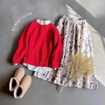 이에나 취급 Simplicite* 울 혼방 케이블 짜임 긴팔 니트 풀오버