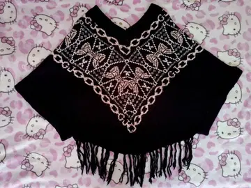 헤이세이 GAL 글래머러스 제인 리본 체인 패턴 니트 판초