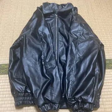 블랙 레더풍 자켓 엘라스틱 밑단