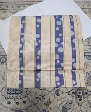 여름용 조리 오비 옅은 베이지색에 연보라색