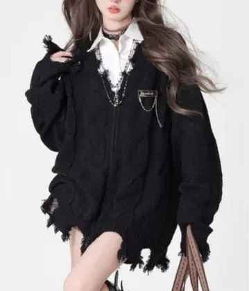 원 포인트 실버 악센트 크러쉬 더블 지퍼 가디건