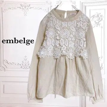 [] 티셔츠/블라우스 [M] 베이지 크로쉐 레이스 코튼